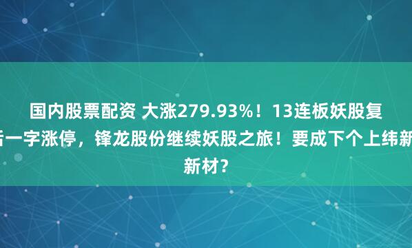 国内股票配资 大涨279.93%！13连板妖股复牌后一字涨停，锋龙股份继续妖股之旅！要成下个上纬新材？