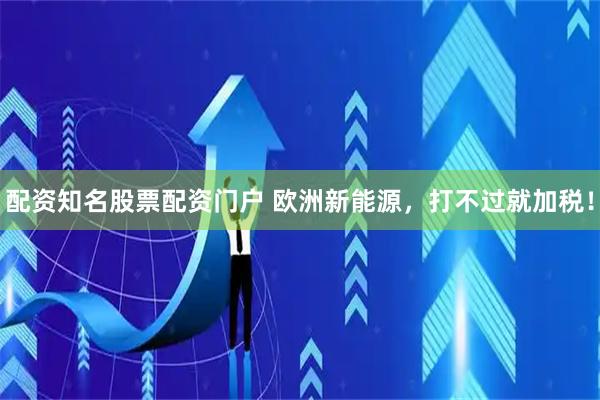配资知名股票配资门户 欧洲新能源，打不过就加税！
